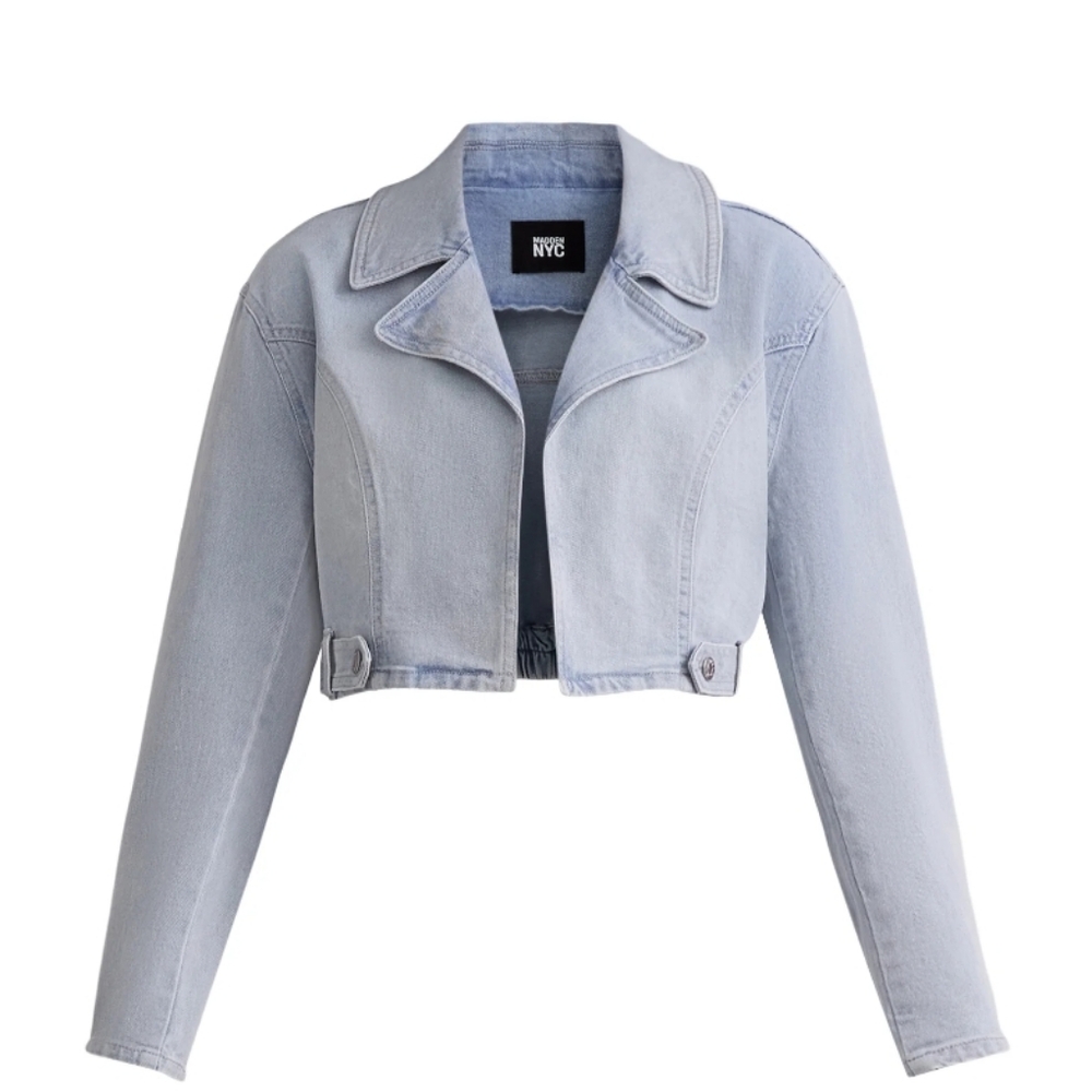 Madden NYC Women’s Cropped Denim Moto Jacket, Sizes S